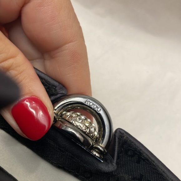 RODO satin Swarovski clutch shell evening bag / chain shoulder strap gunmetal - Picture 13 of 14